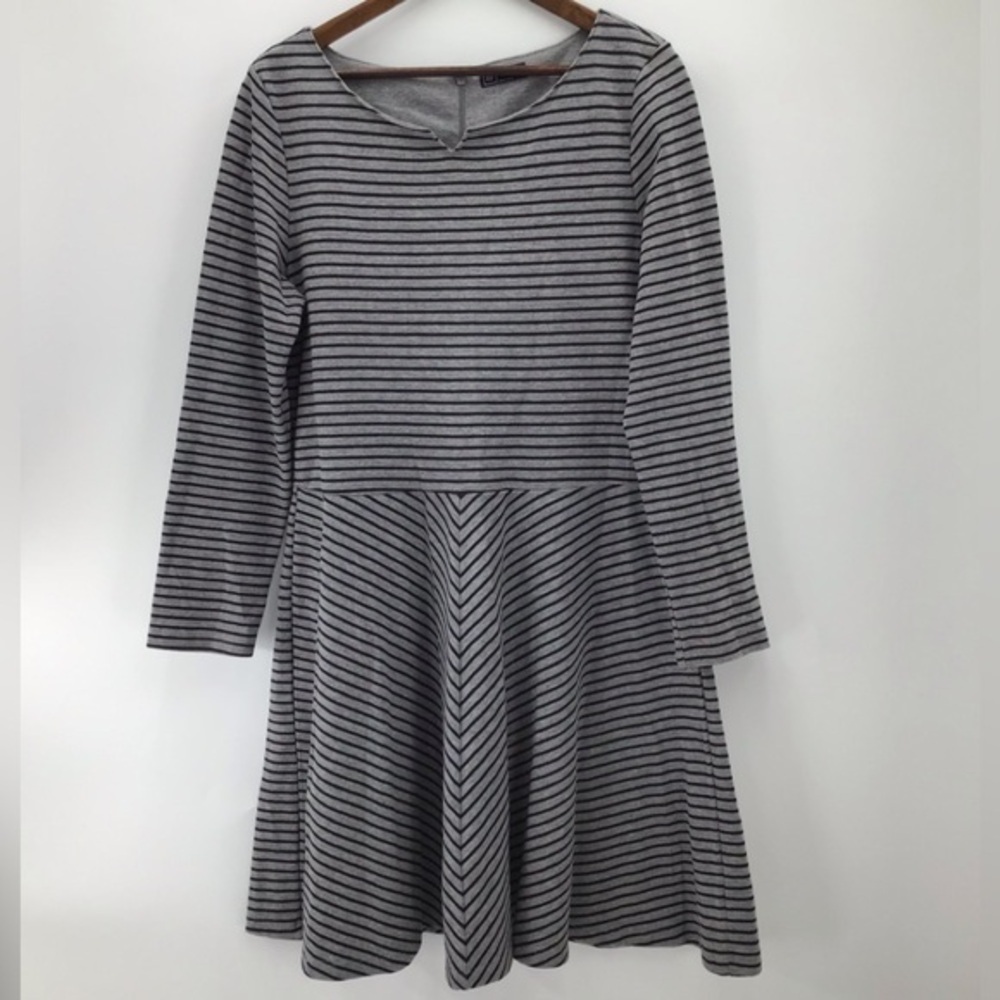 GAP Benton Long Sleeve Skater Gray and Black Striped Dress